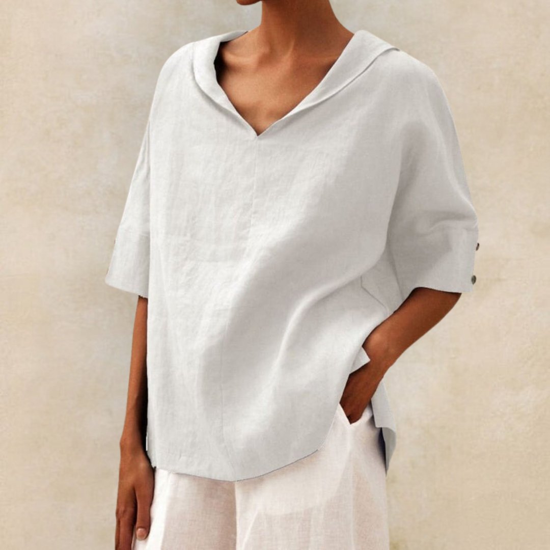 Women’s Relaxed Collared V-Neck Top – Lightweight Spring Style for Everyday Wear