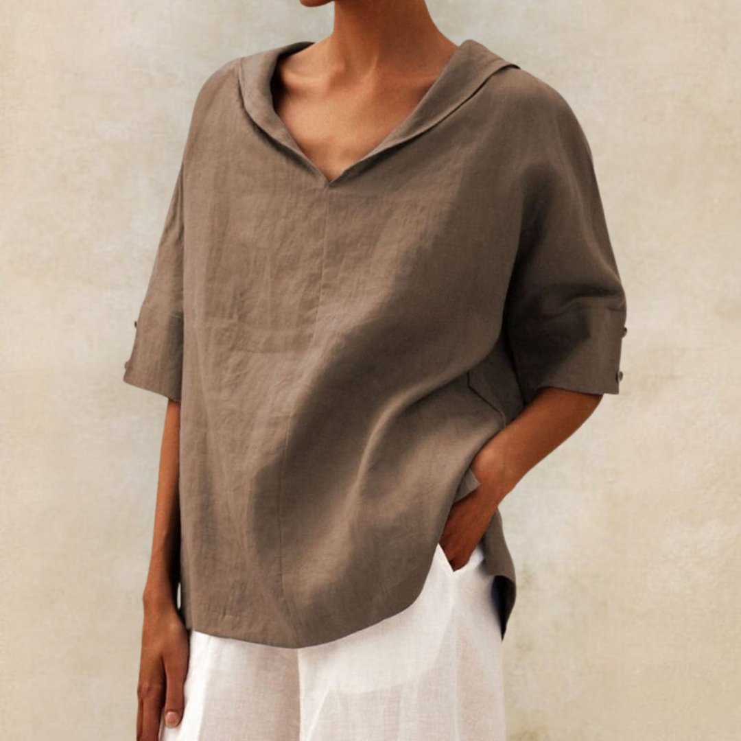 Women’s Relaxed Collared V-Neck Top – Lightweight Spring Style for Everyday Wear
