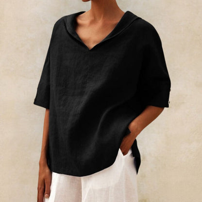 Women’s Relaxed Collared V-Neck Top – Lightweight Spring Style for Everyday Wear