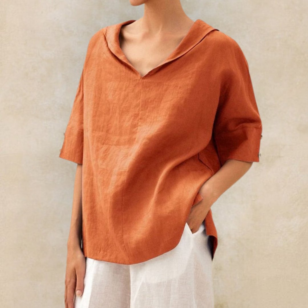 Women’s Relaxed Collared V-Neck Top – Lightweight Spring Style for Everyday Wear