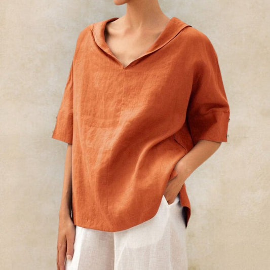 Women’s Relaxed Collared V-Neck Top – Lightweight Spring Style for Everyday Wear