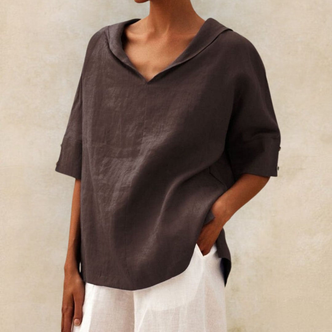 Women’s Relaxed Collared V-Neck Top – Lightweight Spring Style for Everyday Wear