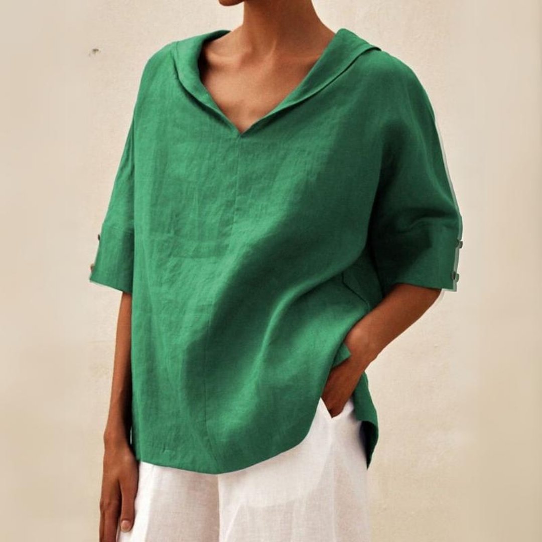 Women’s Relaxed Collared V-Neck Top – Lightweight Spring Style for Everyday Wear