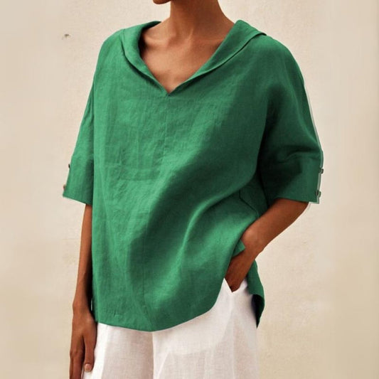 Women’s Relaxed Collared V-Neck Top – Lightweight Spring Style for Everyday Wear
