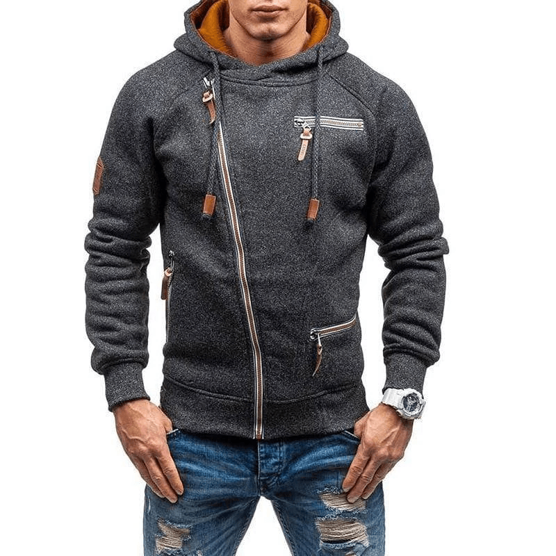 Men’s Full-Zip Hooded Sweatshirt – Multi-Pocket Casual Layer for Transitional Weather