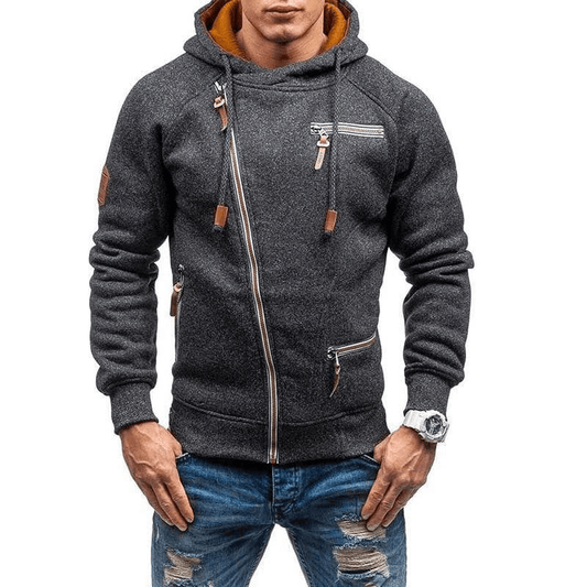 Men’s Full-Zip Hooded Sweatshirt – Multi-Pocket Casual Layer for Transitional Weather