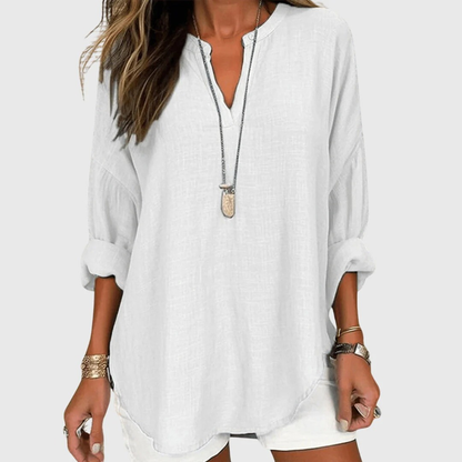 Women’s Relaxed Split-Neck Blouse – Lightweight Long-Sleeve Summer Top for Everyday Wear