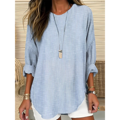 Women’s Printed Round-Neck Blouse – Relaxed Three-Quarter Sleeve Top for Everyday Wear