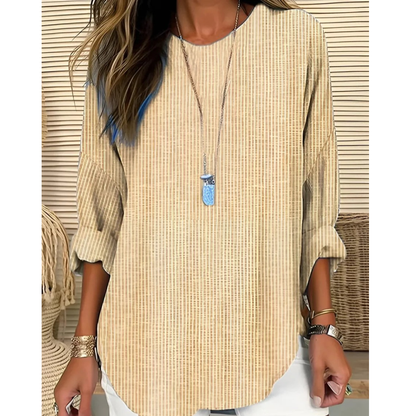 Women’s Printed Round-Neck Blouse – Relaxed Three-Quarter Sleeve Top for Everyday Wear