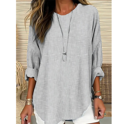 Women’s Printed Round-Neck Blouse – Relaxed Three-Quarter Sleeve Top for Everyday Wear