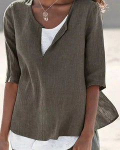 Women’s Layered Blouse – Relaxed Three-Quarter Sleeve Top for Summer and Everyday Wear