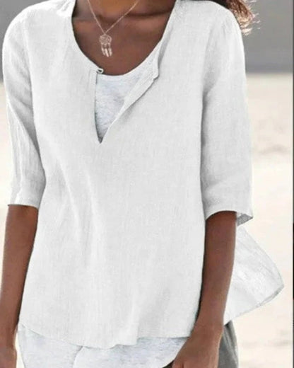 Women’s Layered Blouse – Relaxed Three-Quarter Sleeve Top for Summer and Everyday Wear