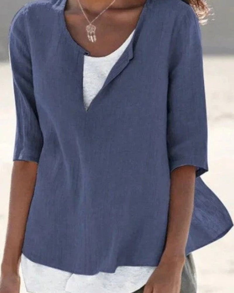 Women’s Layered Blouse – Relaxed Three-Quarter Sleeve Top for Summer and Everyday Wear