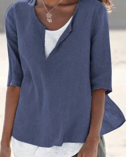 Women’s Layered Blouse – Relaxed Three-Quarter Sleeve Top for Summer and Everyday Wear