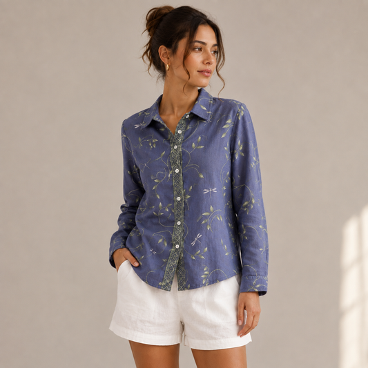 Women’s Printed Shirt Blouse – Relaxed Long-Sleeve Style for Smart Casual Wear