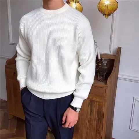 Men’s Ribbed Crew-Neck Sweater – Refined Everyday Knit for Smart Casual Wear