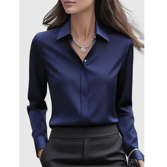 Women’s Satin-Look Shirt Blouse – Tailored Long-Sleeve Style for Office and Smart Casual Wear