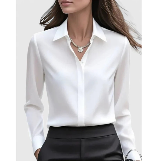 Women’s Satin-Look Shirt Blouse – Tailored Long-Sleeve Style for Office and Smart Casual Wear