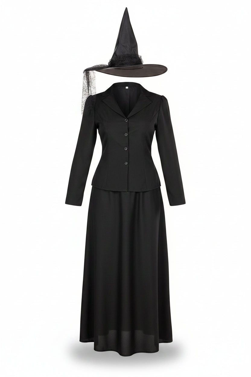 Women's Black Witch Jacket Skirt and Hat Halloween Costume