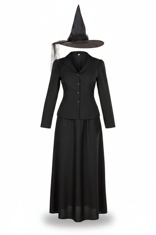 Women's Black Witch Jacket Skirt and Hat Halloween Costume