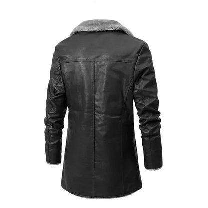 Men’s Shearling-Lined PU Leather Winter Coat – Longline Lapel Outerwear for Smart Cold-Weather Styling