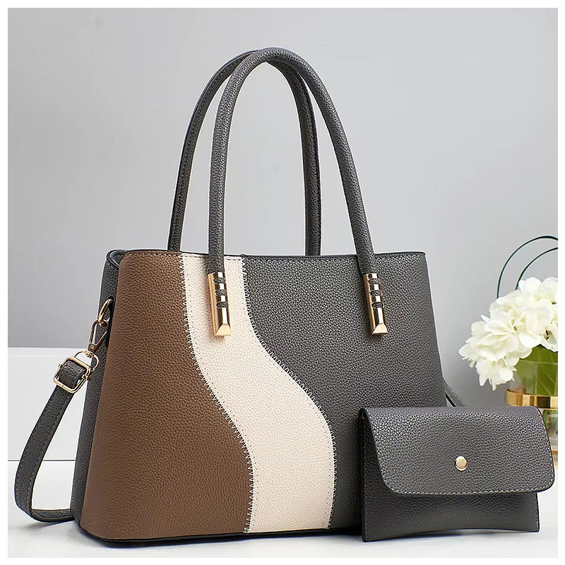 Women’s Structured Faux Leather Handbag – Spacious Top-Handle Style with Shoulder Strap and Pouch