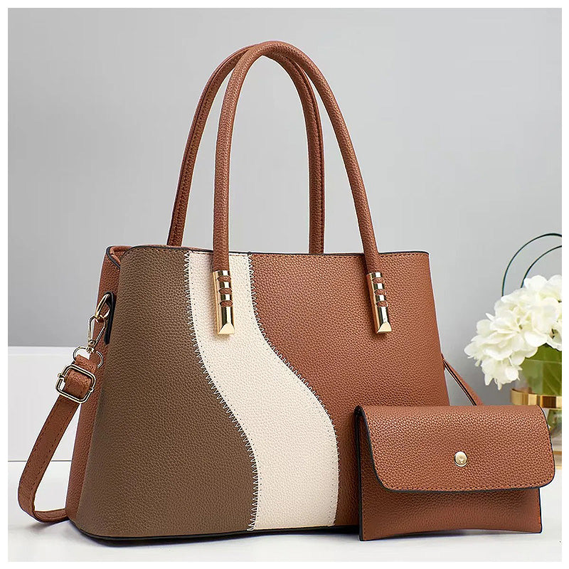 Women’s Structured Faux Leather Handbag – Spacious Top-Handle Style with Shoulder Strap and Pouch