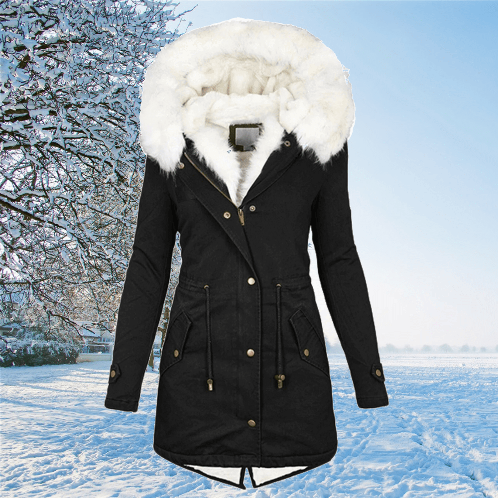Women’s Fur-Trim Hooded Winter Parka – Waterproof Longline Layer for Cold-Weather Wear