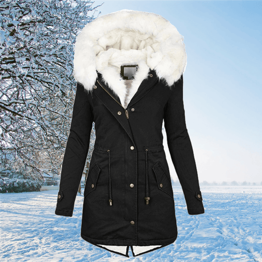 Women’s Fur-Trim Hooded Winter Parka – Waterproof Longline Layer for Cold-Weather Wear