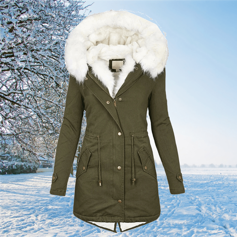 Women’s Fur-Trim Hooded Winter Parka – Waterproof Longline Layer for Cold-Weather Wear