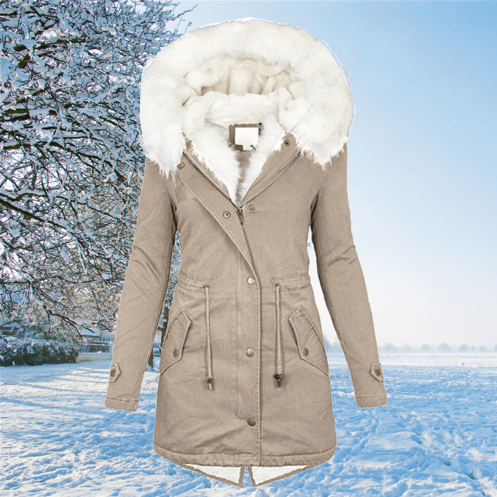 Women’s Fur-Trim Hooded Winter Parka – Waterproof Longline Layer for Cold-Weather Wear