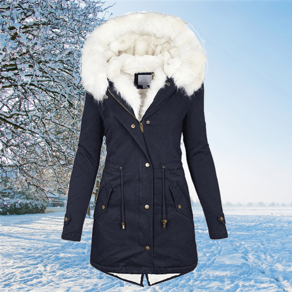 Women’s Fur-Trim Hooded Winter Parka – Waterproof Longline Layer for Cold-Weather Wear