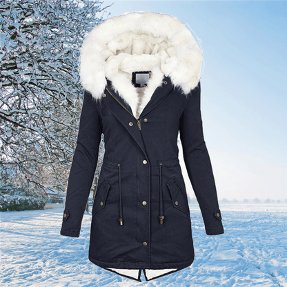 Women’s Fur-Trim Hooded Winter Parka – Waterproof Longline Layer for Cold-Weather Wear