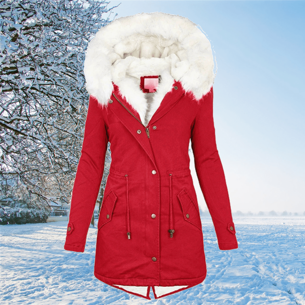 Women’s Fur-Trim Hooded Winter Parka – Waterproof Longline Layer for Cold-Weather Wear