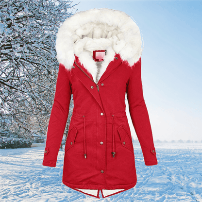 Women’s Fur-Trim Hooded Winter Parka – Waterproof Longline Layer for Cold-Weather Wear