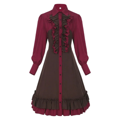 Women’s Ruffle Midi Dress – Dirndl-Inspired Oktoberfest Shirt Dress for Celebrations