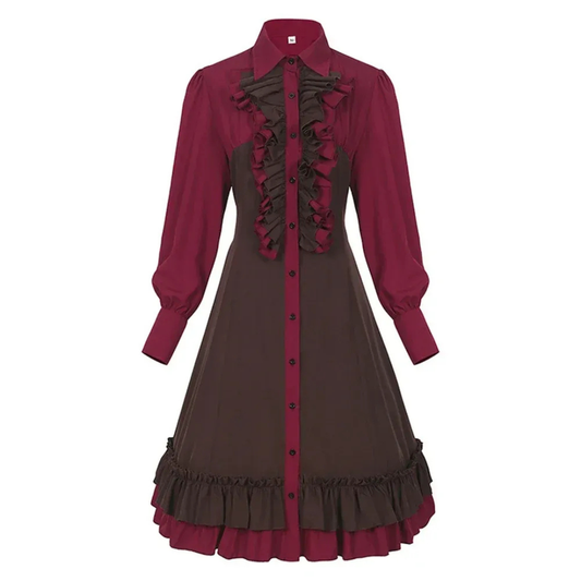 Women’s Ruffle Midi Dress – Dirndl-Inspired Oktoberfest Shirt Dress for Celebrations