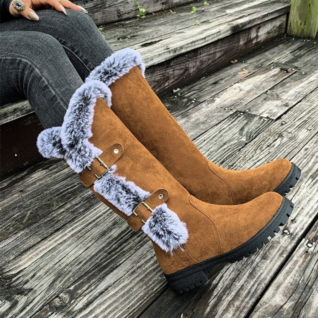 Women’s Tall Winter Boots with Buckle Detail – Warm Cold-Weather Footwear for Everyday Wear