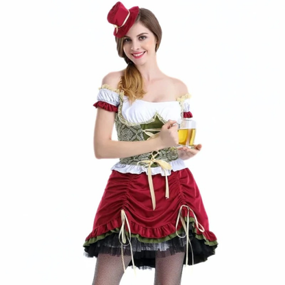 Women’s Lace-Up Dirndl Dress – Off-Shoulder Oktoberfest Mini for Folk Festivals