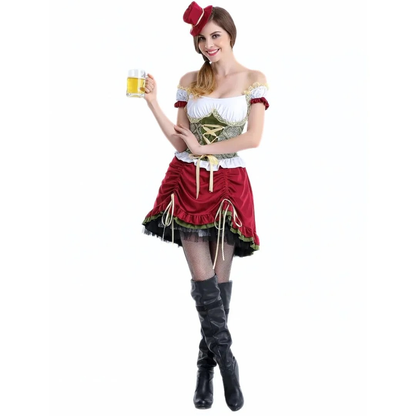 Women’s Lace-Up Dirndl Dress – Off-Shoulder Oktoberfest Mini for Folk Festivals