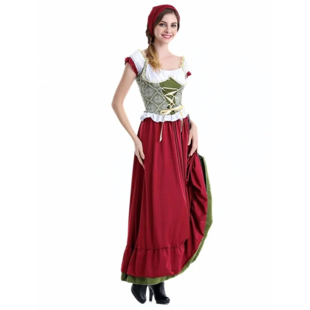 Women’s Lace-Up Dirndl Dress – Off-Shoulder Oktoberfest Mini for Folk Festivals