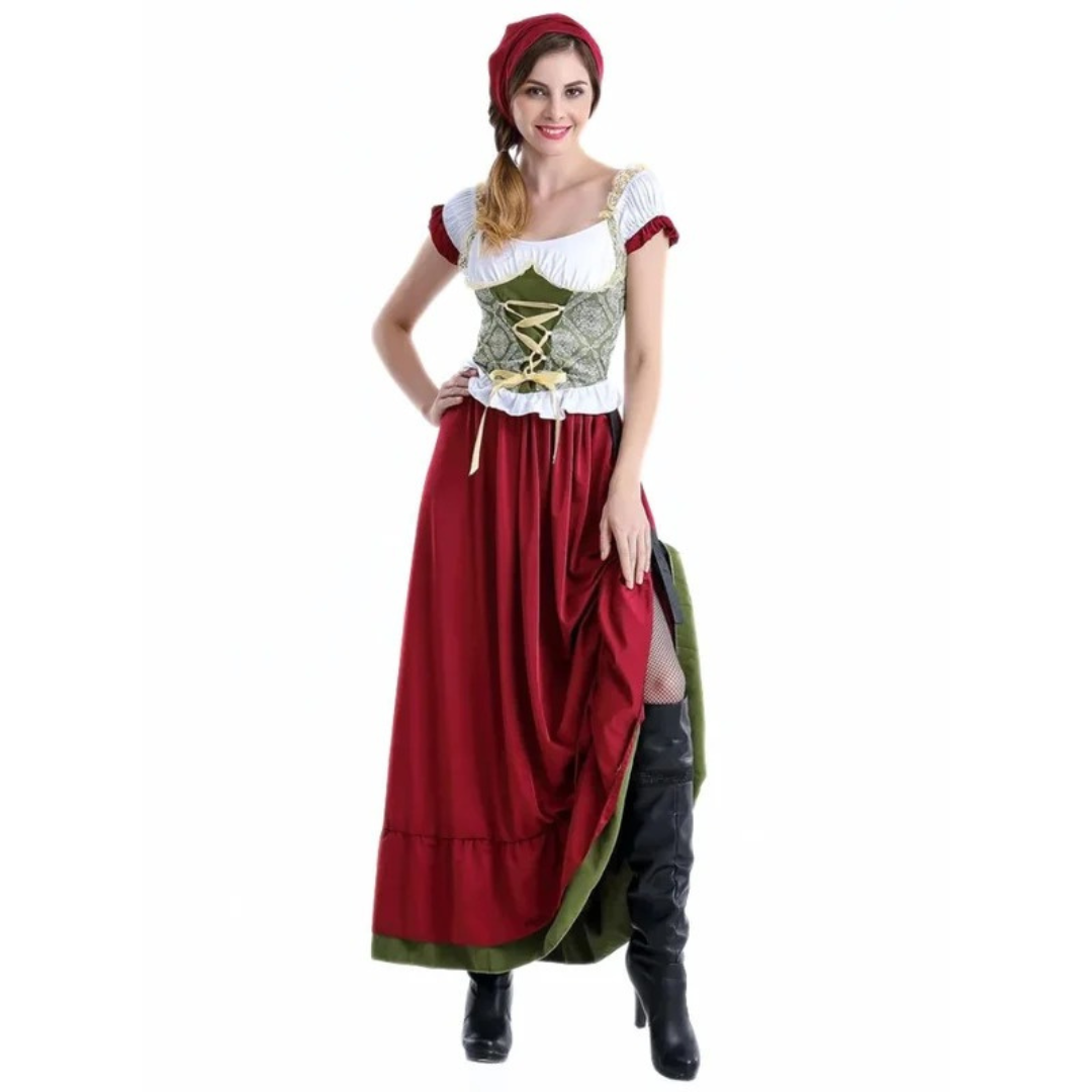Women’s Lace-Up Dirndl Dress – Off-Shoulder Oktoberfest Mini for Folk Festivals
