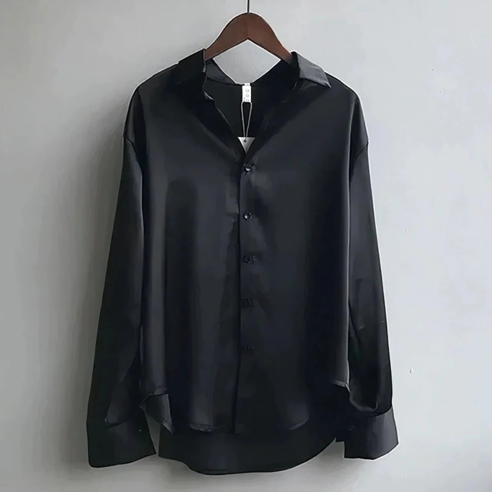 Women’s Satin-Look Shirt Blouse – Relaxed Long-Sleeve Style for Office and Smart Casual Wear