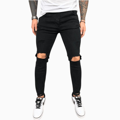 Men’s Ripped Skinny Jeans – Close-Fit Stretch Denim with Distressed Knees and Raw-Edge Details