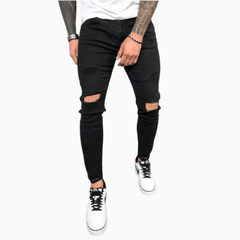 Men’s Ripped Skinny Jeans – Close-Fit Stretch Denim with Distressed Knees and Raw-Edge Details