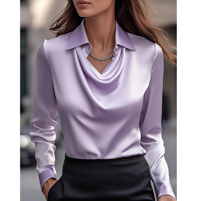 Women’s Satin Cowl Neck Blouse – Elegant Long-Sleeve Top for Office and Evening Wear