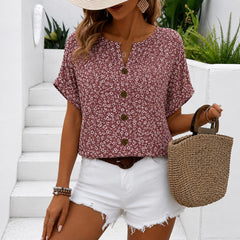 Women’s Cotton Printed Blouse – Relaxed Short-Sleeve Summer Top for Everyday Wear