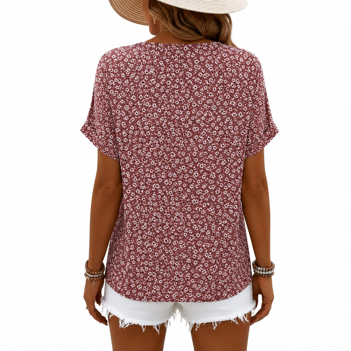 Women’s Cotton Printed Blouse – Relaxed Short-Sleeve Summer Top for Everyday Wear