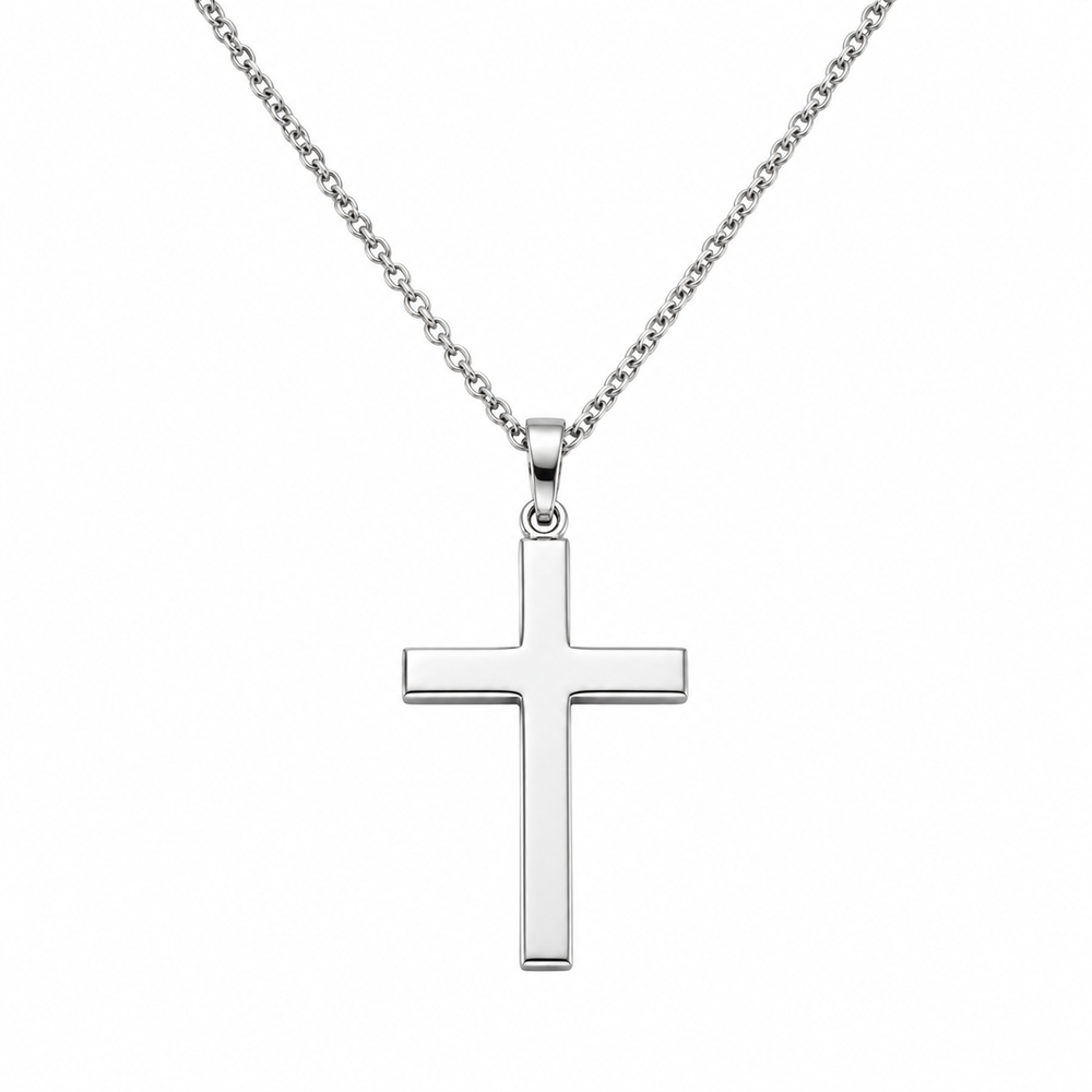 Men's minimalist silver-tone cross pendant necklace