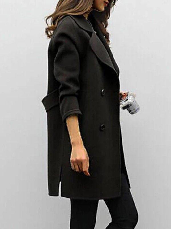 Women’s Longline Lapel Winter Coat – Double-Breasted Smart Outerwear for Office and City Wear